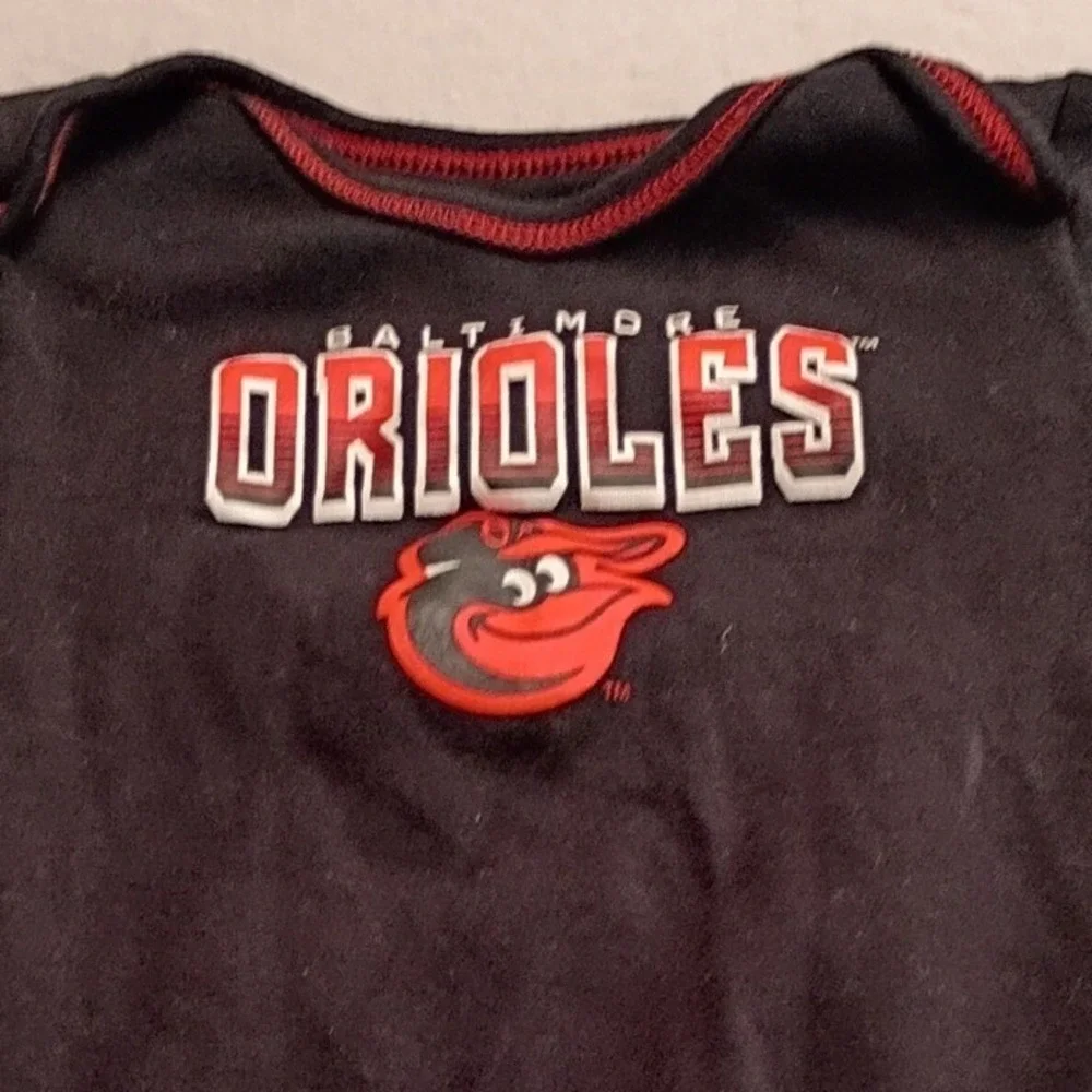 MLB Baby Baltimore Orioles Bodysuit Navy Blue Red 6M Baseball Fan Gear Cotton
